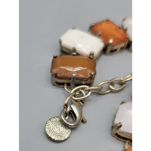 Graziano Signed Two-toned Orange White Rhinestone Rectangle Linked Necklace N1E - Picture 5 of 6